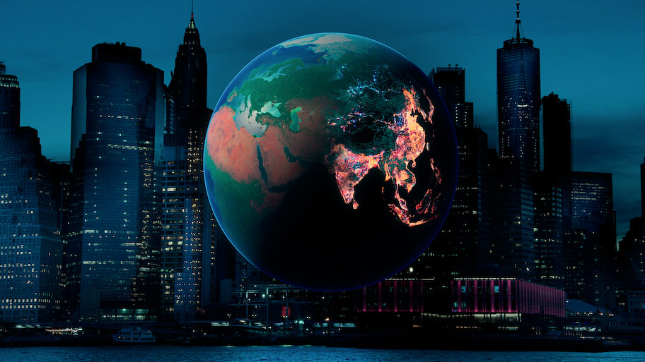 our planet on the city landscape