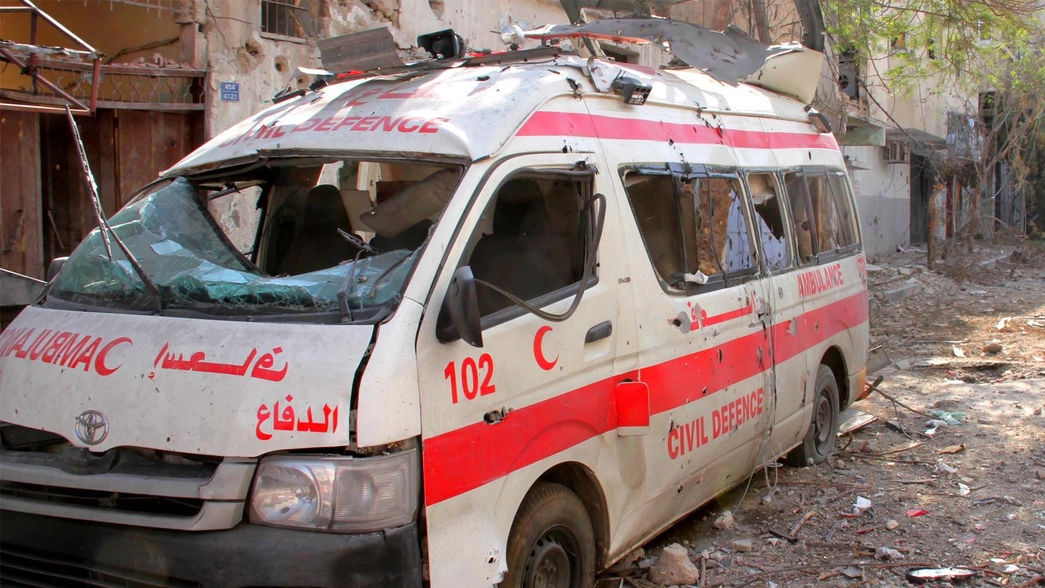 an ambulance destroyed by a bomb