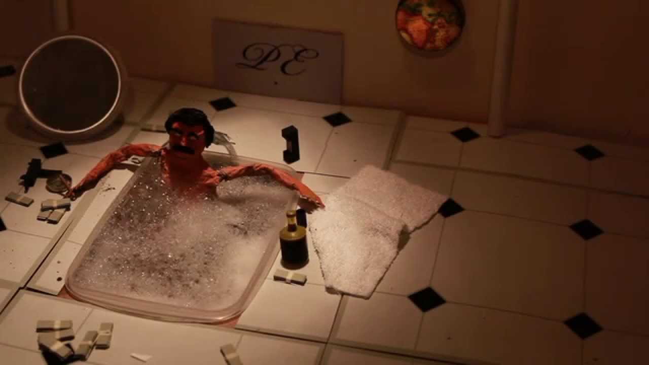 Stop motion of a man with a mustache in a jacuzzi